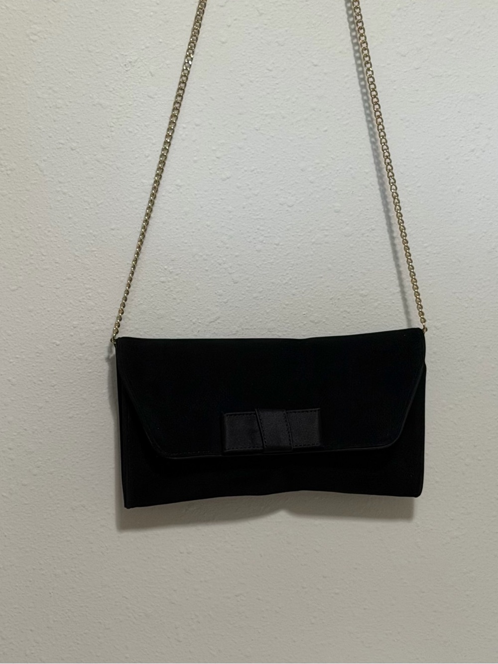 Talbots Black Envelope Clutch with Gold Chain